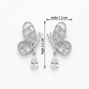 Butterfly Drop Earrings, Baguette and Pear – sterling silver earrings, front view