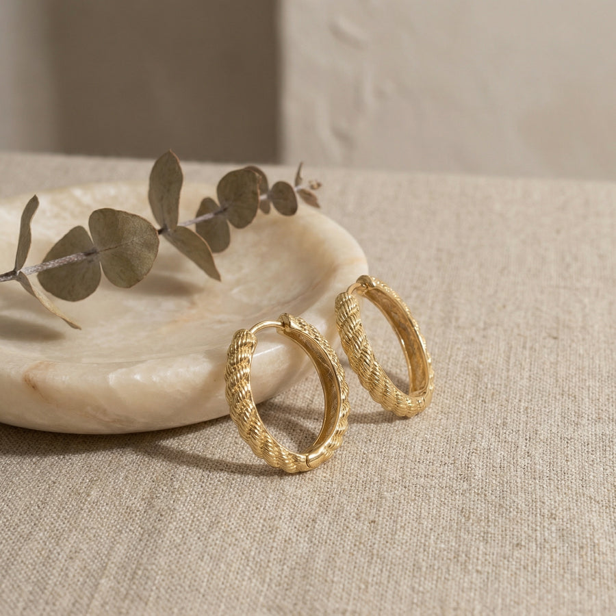 Braided Rope Textured Hoop Earrings – sterling silver earrings, side detail