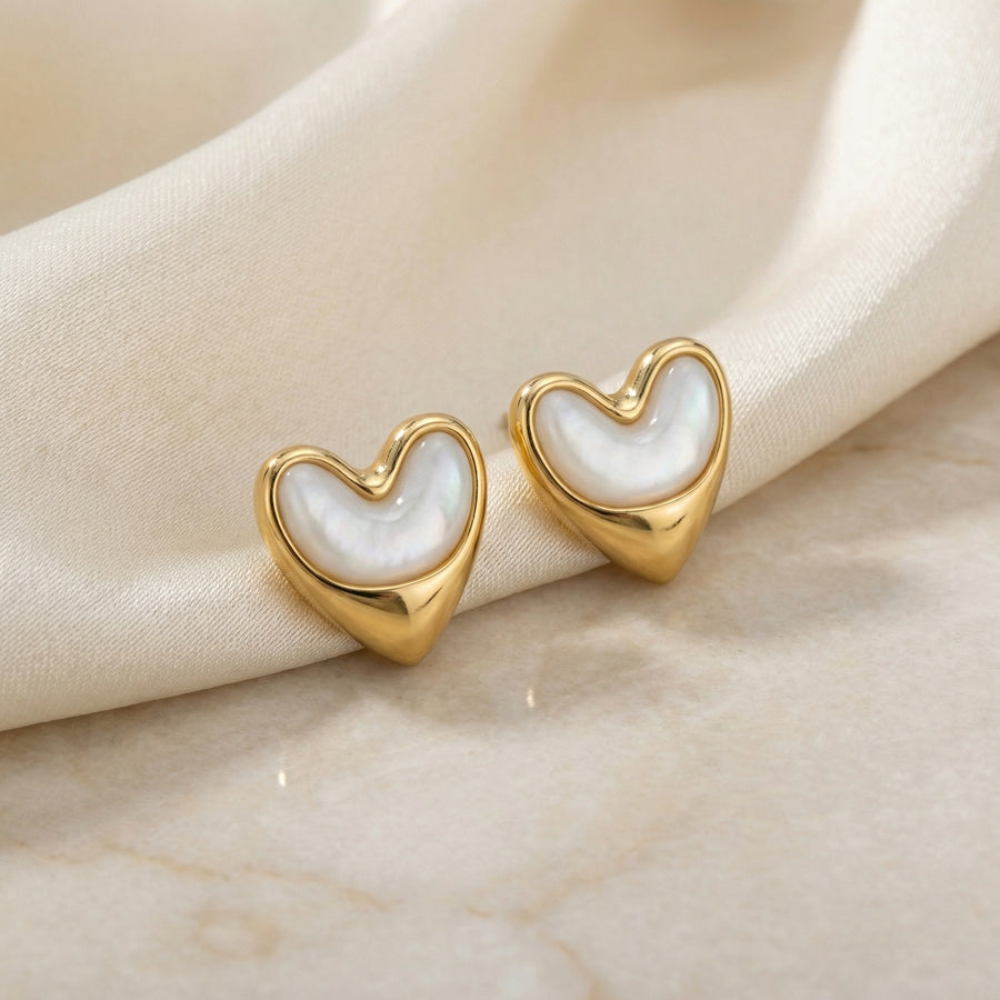 Mother-of-Pearl Heart Stud Earrings – mother-of-pearl earrings, front view