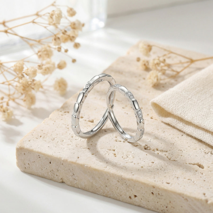 Segmented Couple Rings – sterling silver ring, front view