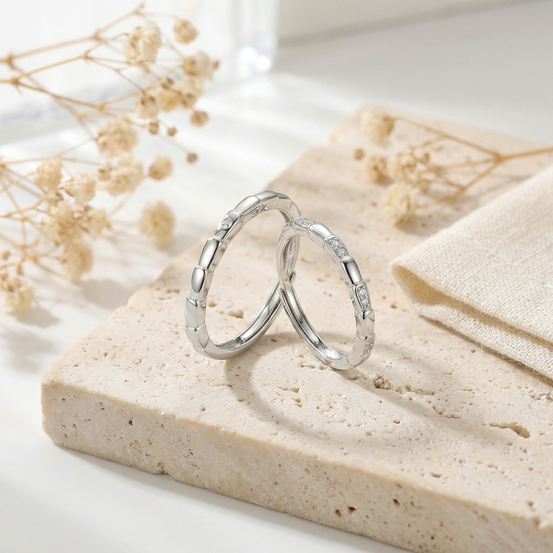 Segmented Couple Rings – sterling silver ring, front view