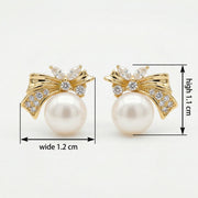 Ribbon Bow Pearl Drop Earrings – pearl earrings, front view