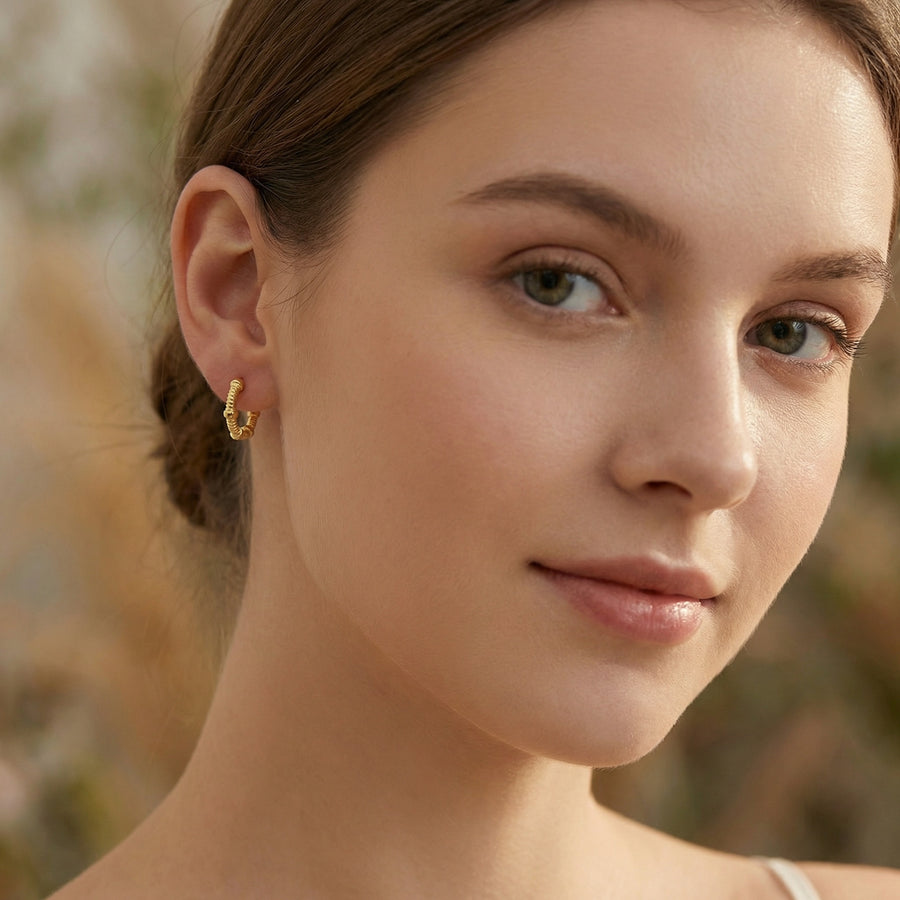 Textured Studded Hoop Earrings – sterling silver earrings, close-up