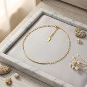 gold-plated Chain Necklace with CZ Bar Pendant – zircon necklace, front view