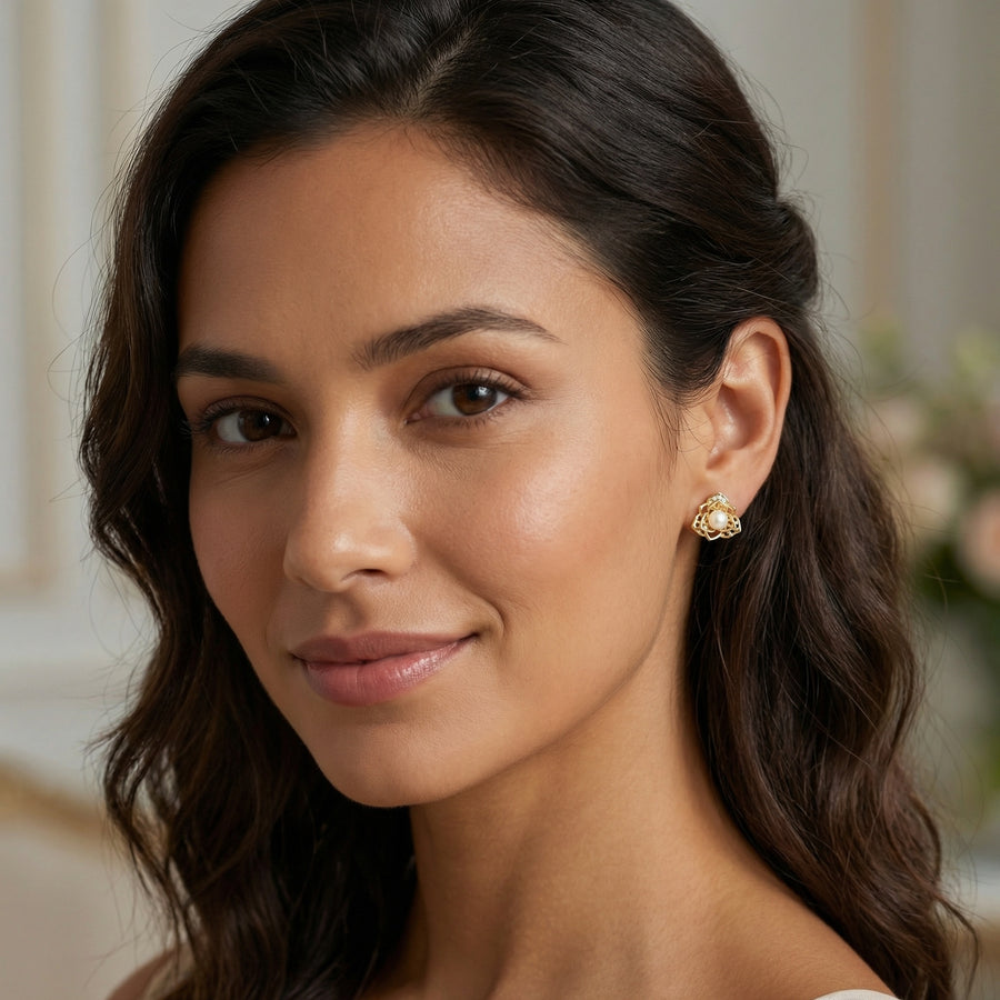 Floral Pearl Openwork Stud Earrings – pearl earrings