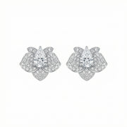 Pear-Cut Floral Stud Earrings – sterling silver earrings, close-up