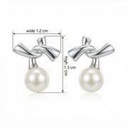 Abstract Knot Pearl Drop Earrings – pearl earrings, front view