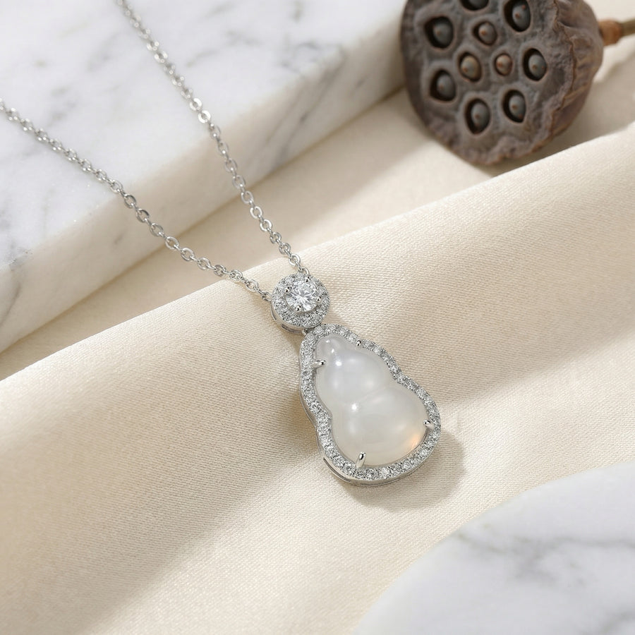 White Gemstone Gourd Necklace – jade necklace, side detail