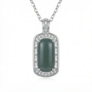 Oval green jade Cabochon Necklace – jade necklace, side detail