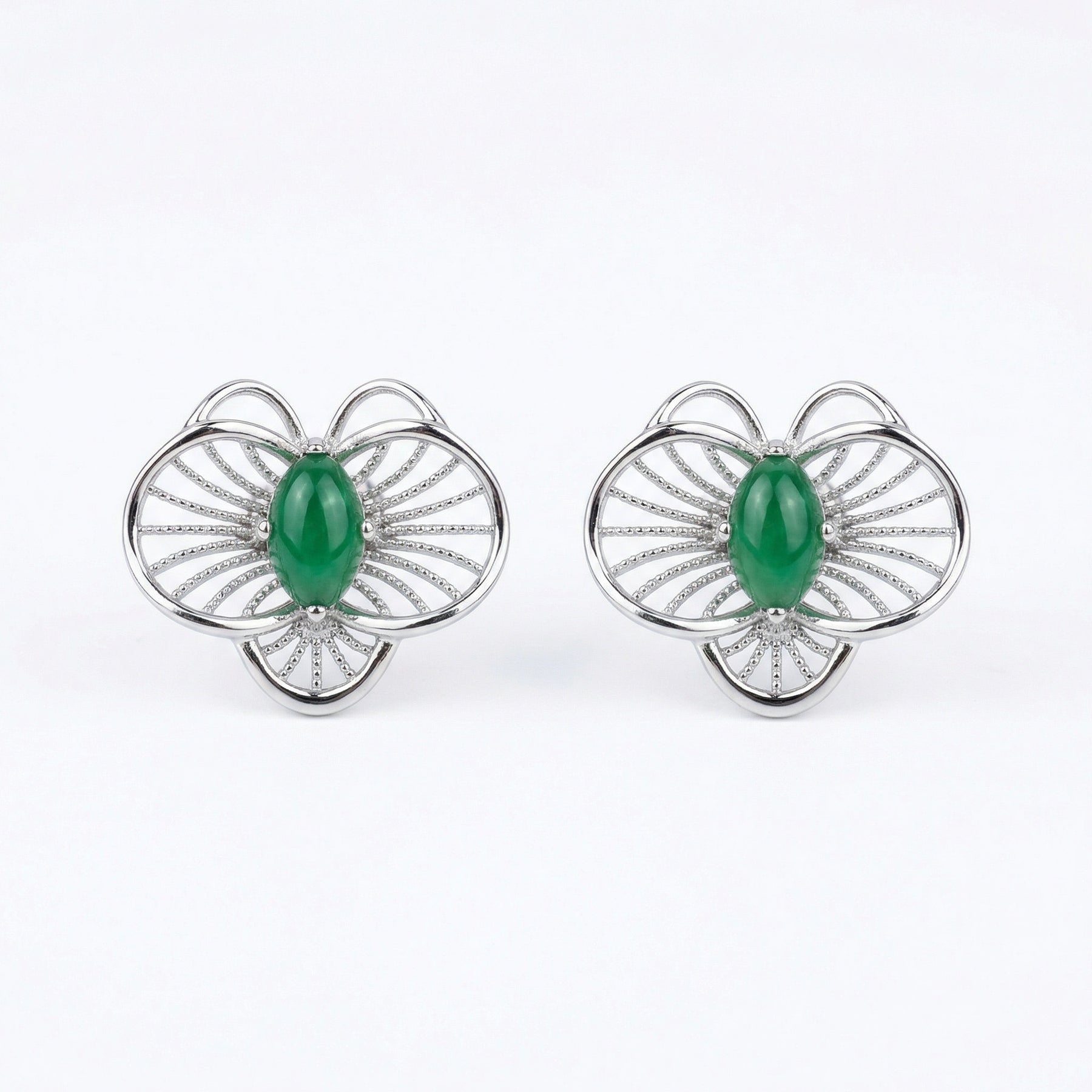 Jadeite-Style Filigree Floral Studs – jade earrings