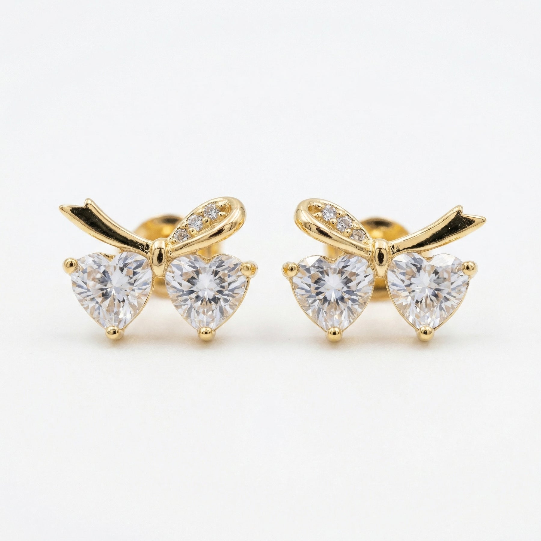 Heart Bow Stud Earrings – sterling silver earrings, close-up