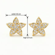 Five-Petal Floral Sparkling stone Studs – sterling silver earrings, close-up