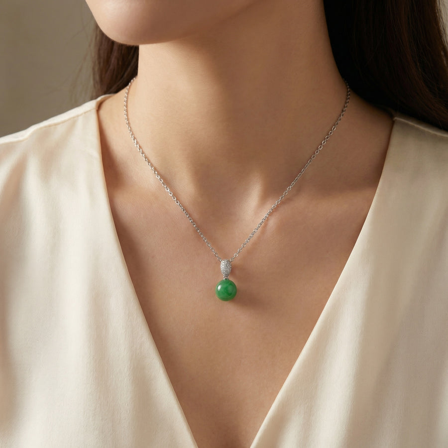 Jade Sphere Necklace, CZ Bail – jade necklace, close-up