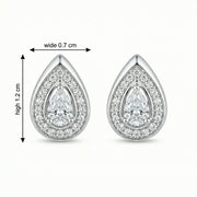 Pear-Cut Halo Teardrop Studs – sterling silver earrings, close-up