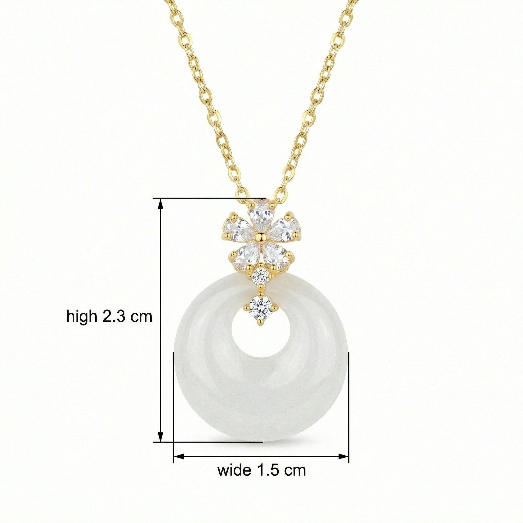 White Gemstone Circle Flower Necklace – sterling silver necklace, front view