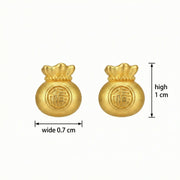 Fortune Pouch Fu Blessing Studs – sterling silver earrings, front view