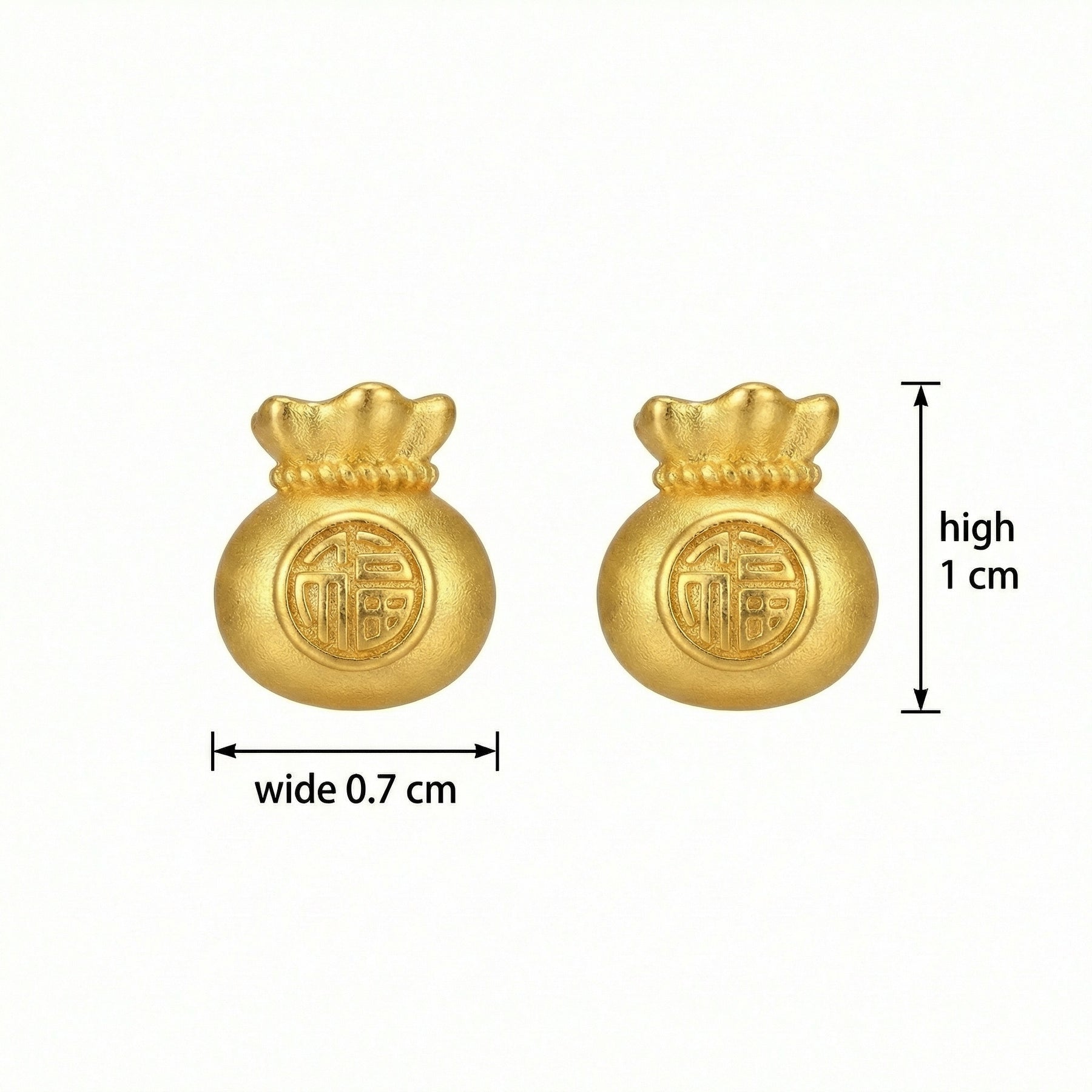 Fortune Pouch Fu Blessing Studs – sterling silver earrings, front view