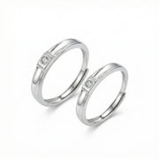 Sleek Sparkling Couple Rings – sterling silver ring, front view