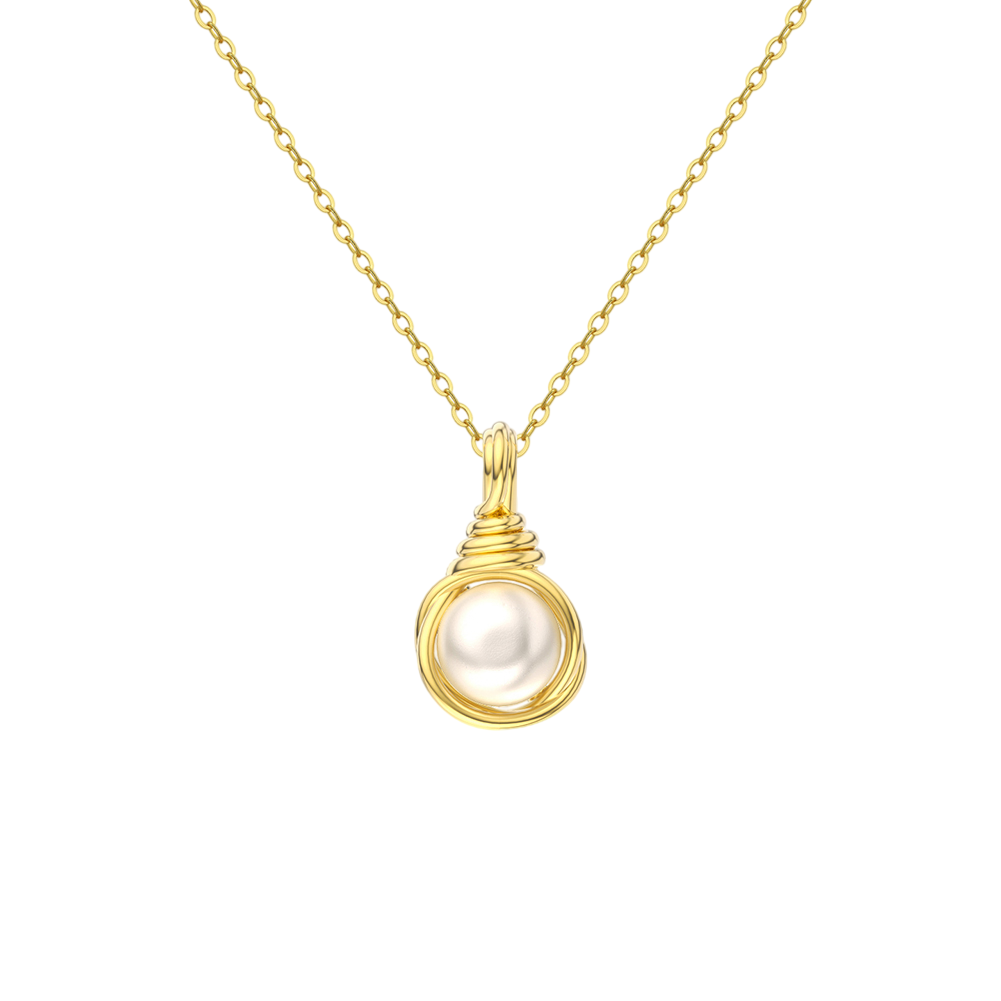 Wire-Wrapped Pearl Pendant Necklace – pearl necklace, side detail
