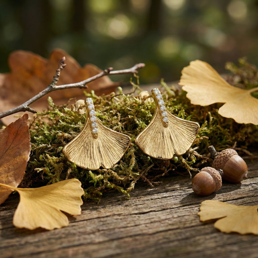 Ginkgo Biloba Leaf Earrings – sterling silver earrings