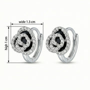 Rose Flower Huggie Hoop Earrings – sterling silver earrings, close-up