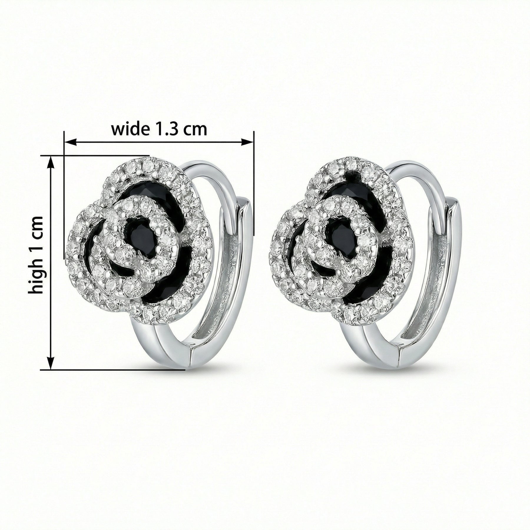 Rose Flower Huggie Hoop Earrings – sterling silver earrings, close-up