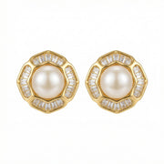 Scalloped Pearl Studs, Baguette Halo – pearl earrings