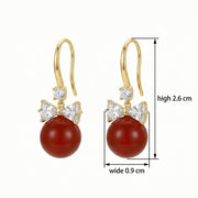 Red Bead Bowknot Drop Earrings – sterling silver earrings, close-up