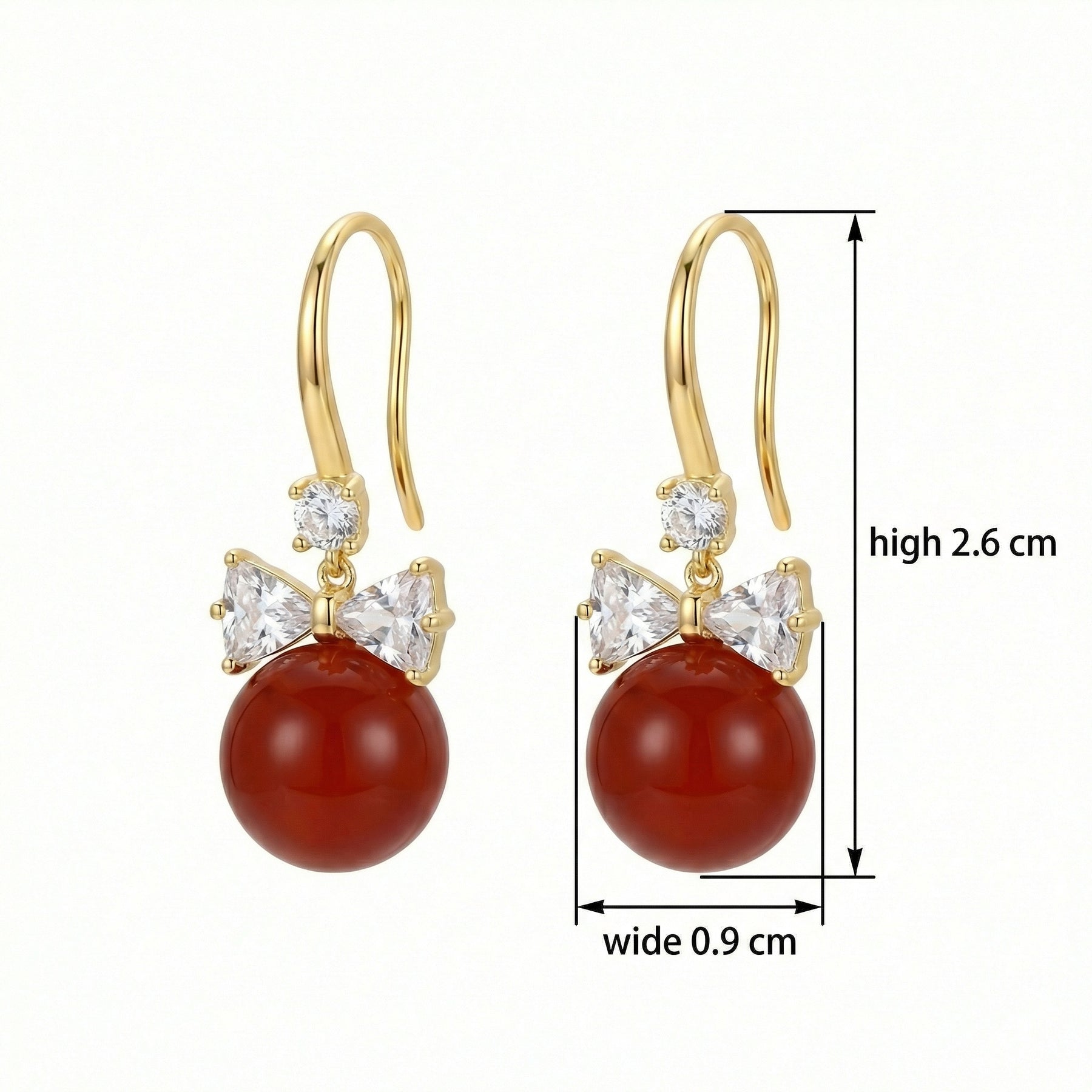 Red Bead Bowknot Drop Earrings – sterling silver earrings, close-up