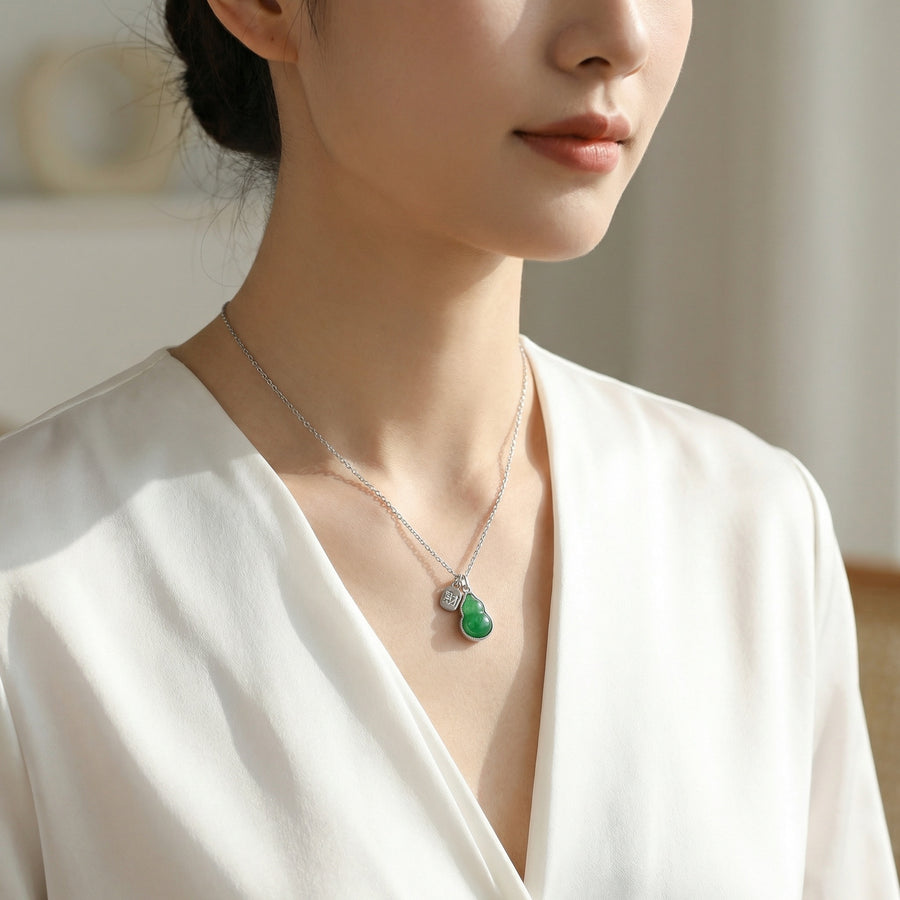 Irregular Jade Gourd Pendant Necklace – jade necklace, side detail