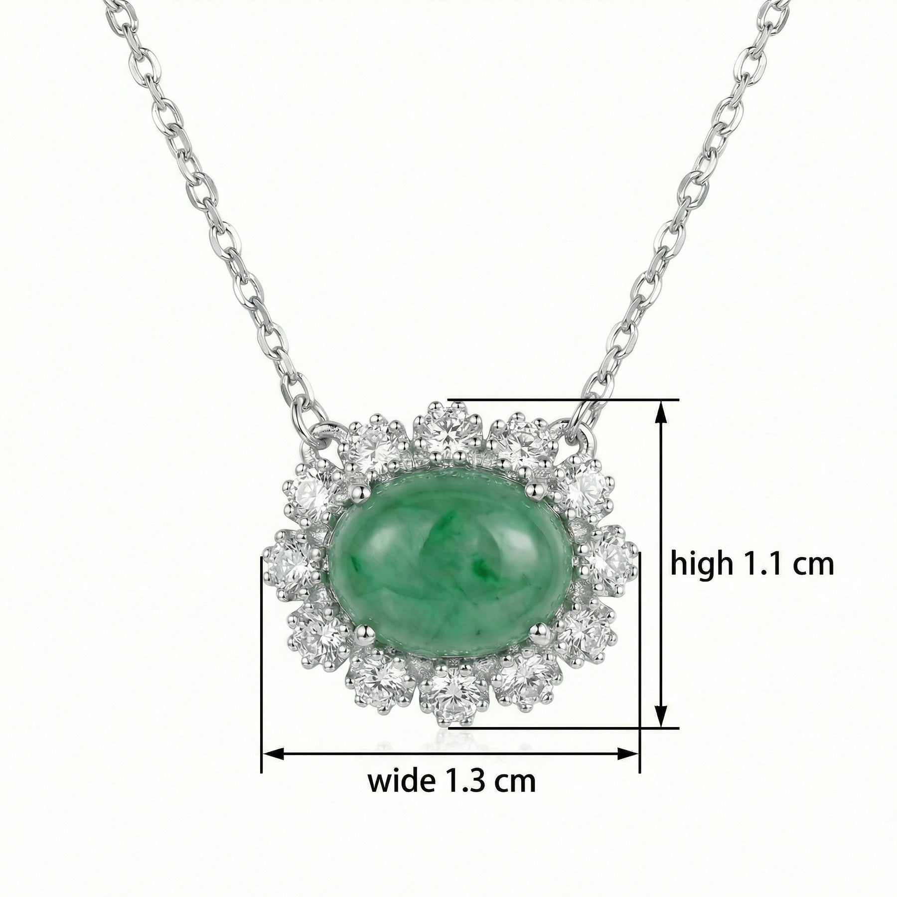 Jadeite Cabochon Halo Necklace – jade necklace, side detail