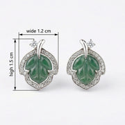 Carved Green Jade Leaf Stud Earrings – jade earrings, front view
