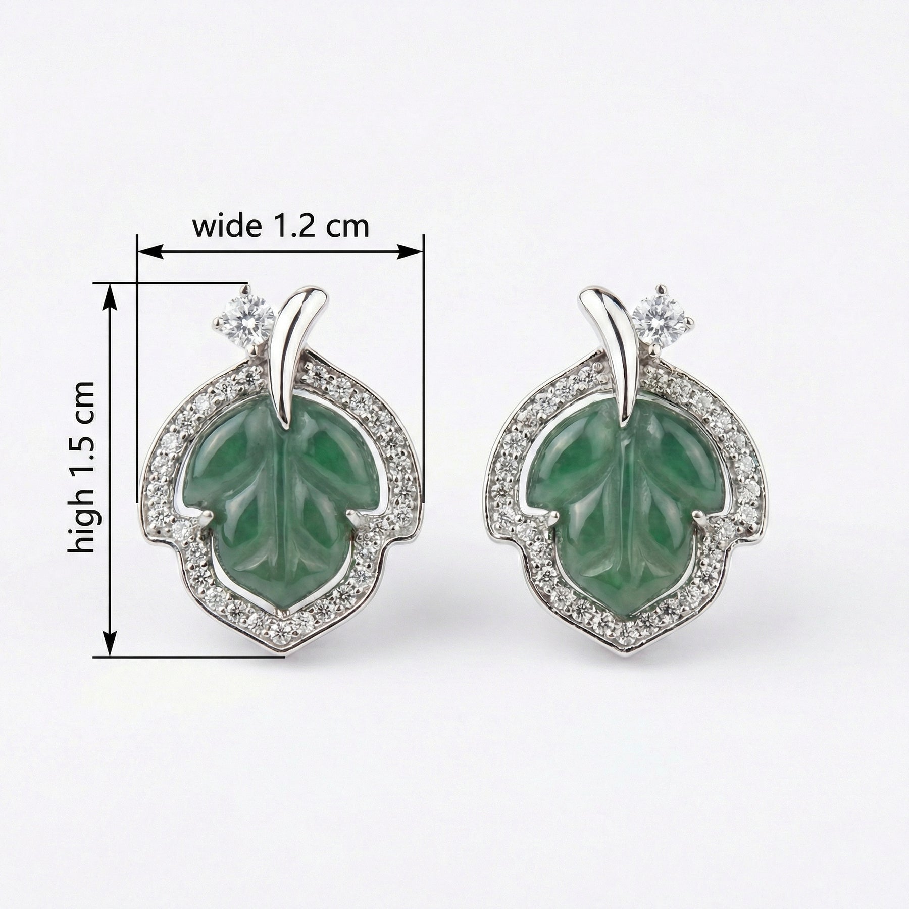 Carved Green Jade Leaf Stud Earrings – jade earrings, front view