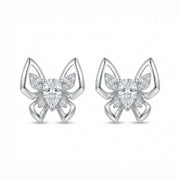 Silver Butterfly Studs, Pear Accents – sterling silver earrings, close-up