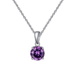 Purple Gemstone Bezel Pendant Necklace – sterling silver necklace, close-up