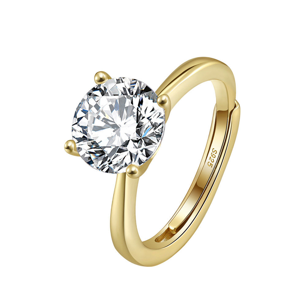 gold-tone Solitaire Ring, Four-Prong Setting – sterling silver ring, close-up