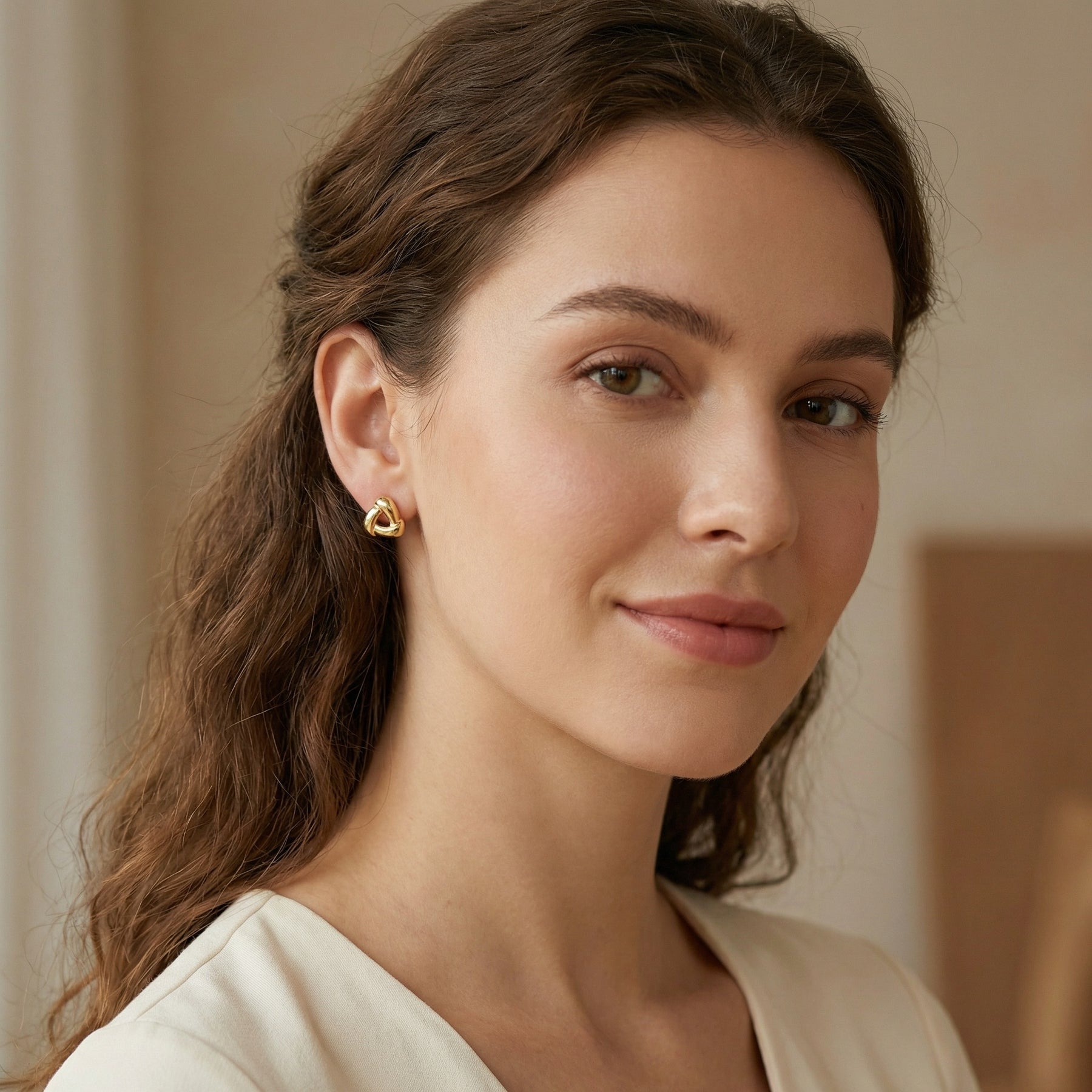 Interwoven Triangle Knot Stud Earrings – sterling silver earrings, side detail