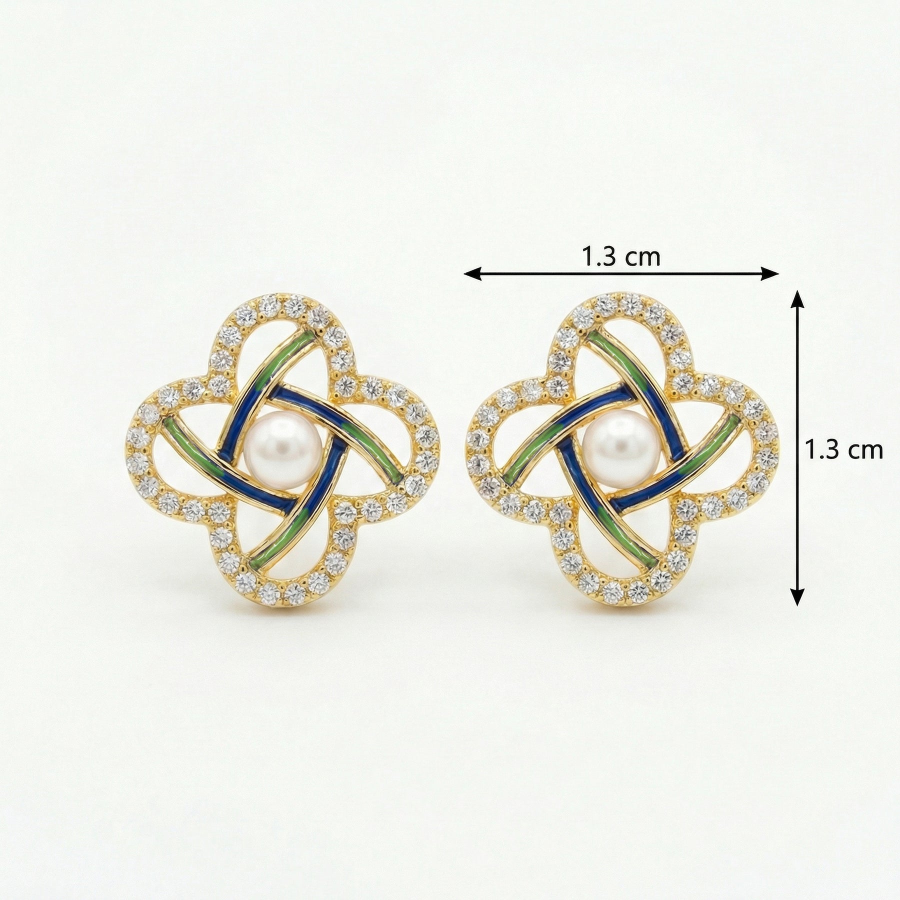 Pearl Clover Enamel Stud Earrings – pearl earrings, side detail