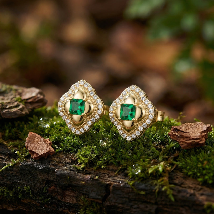 Quatrefoil Green Stone Stud Earrings – sterling silver earrings