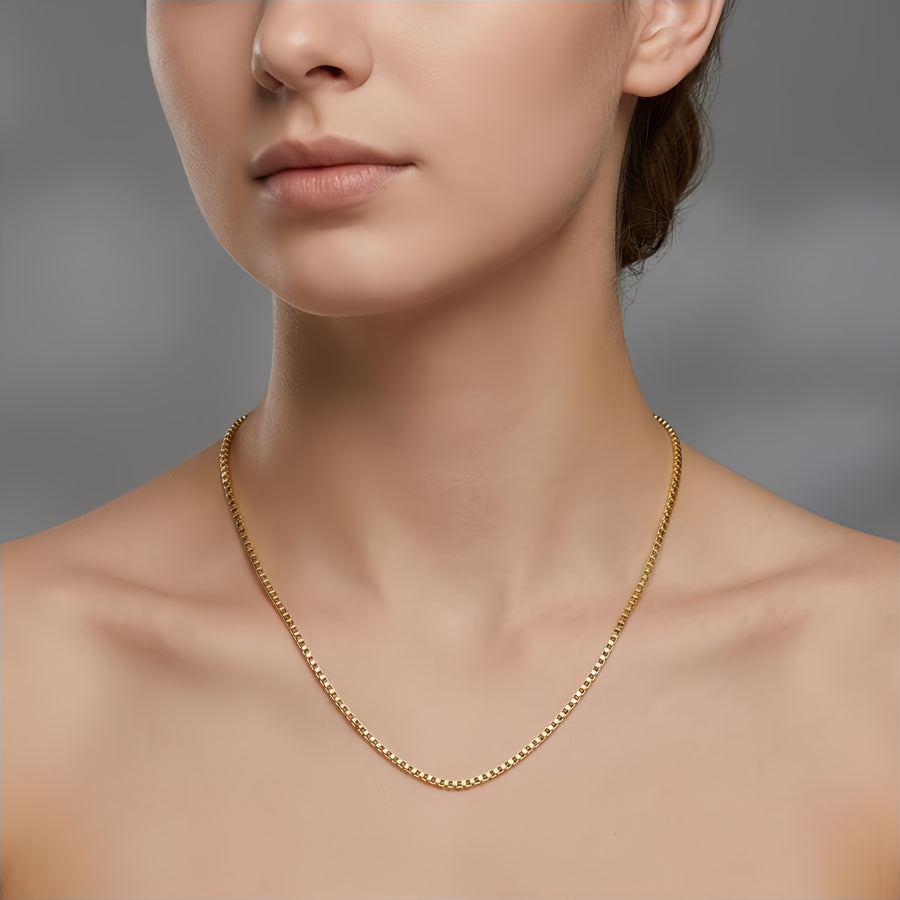Italian Gold-Plated Box Chain Necklace – gold-plated necklace, front view