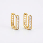 Baguette Huggie Hoop Earrings – sterling silver earrings, front view