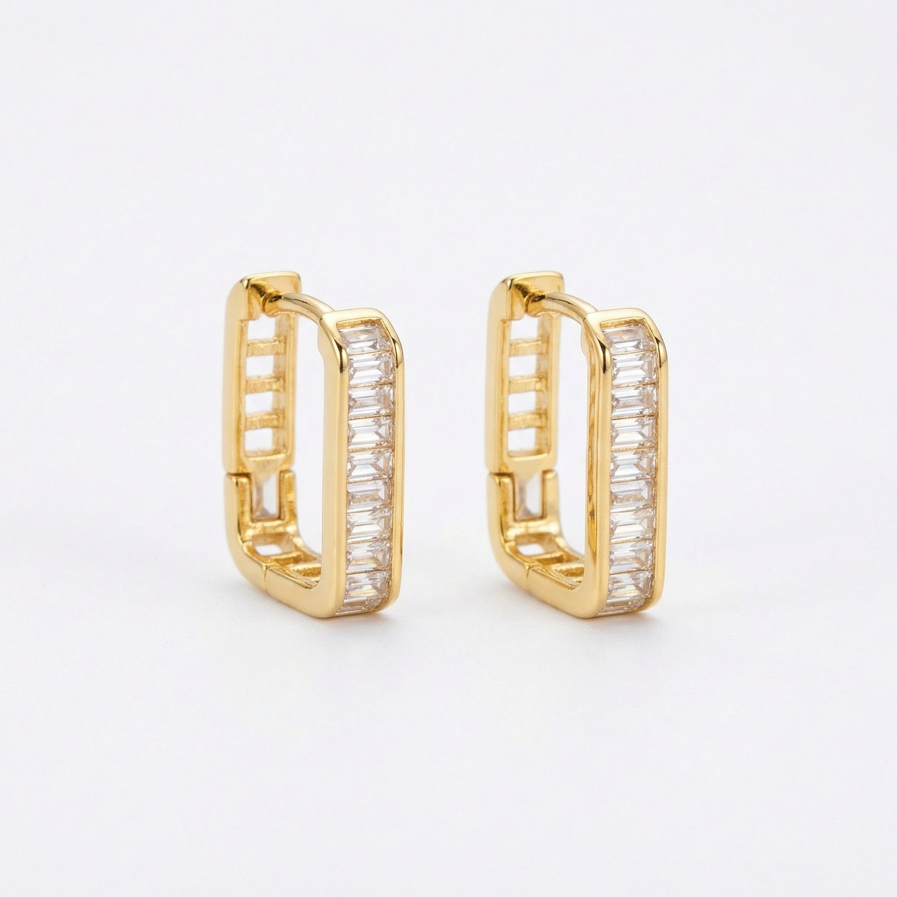 Baguette Huggie Hoop Earrings – sterling silver earrings, front view