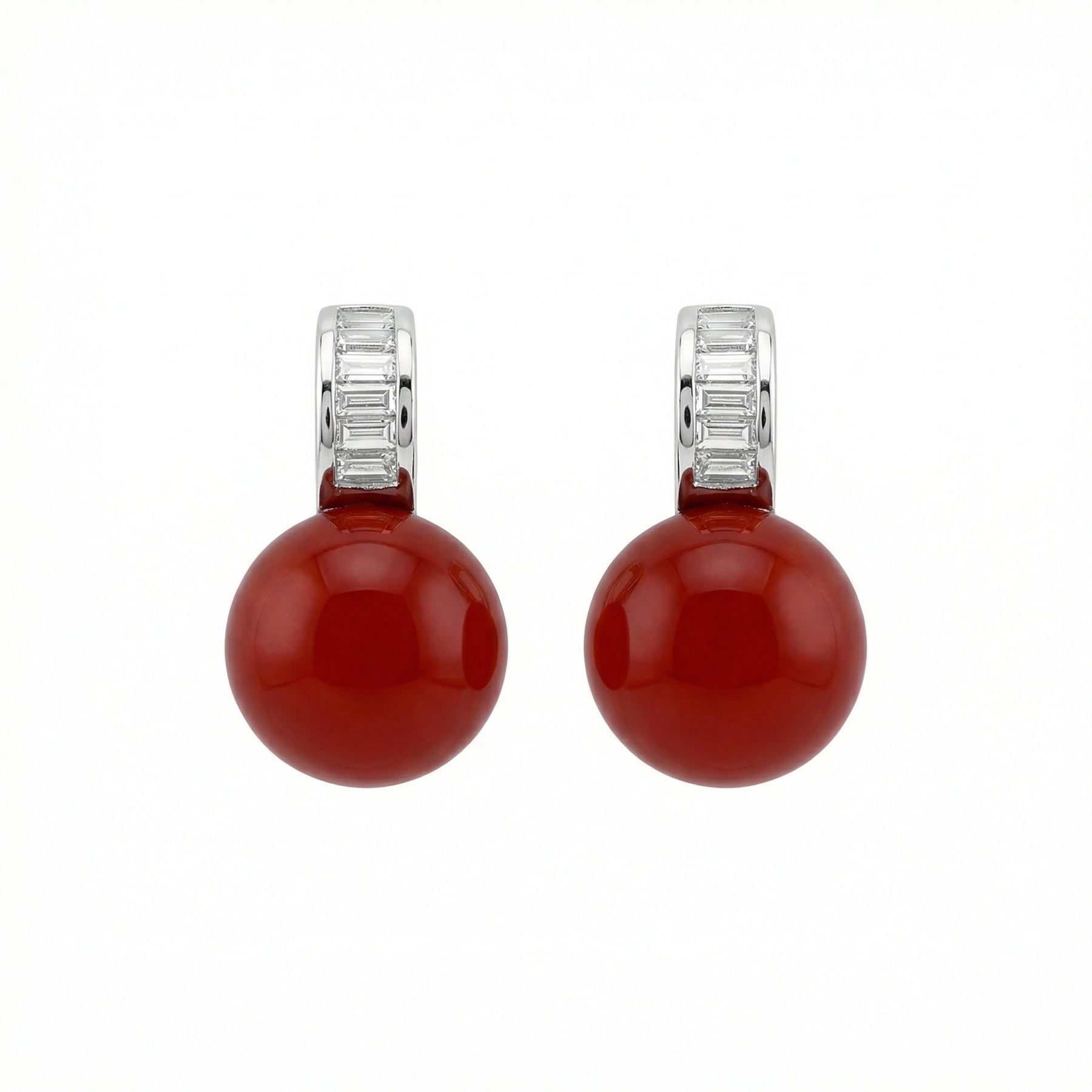 Red Coral Sphere Stud Earrings – sterling silver earrings