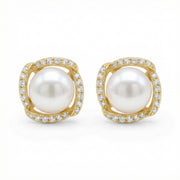 Pearl Studs in Square Frame – pearl earrings