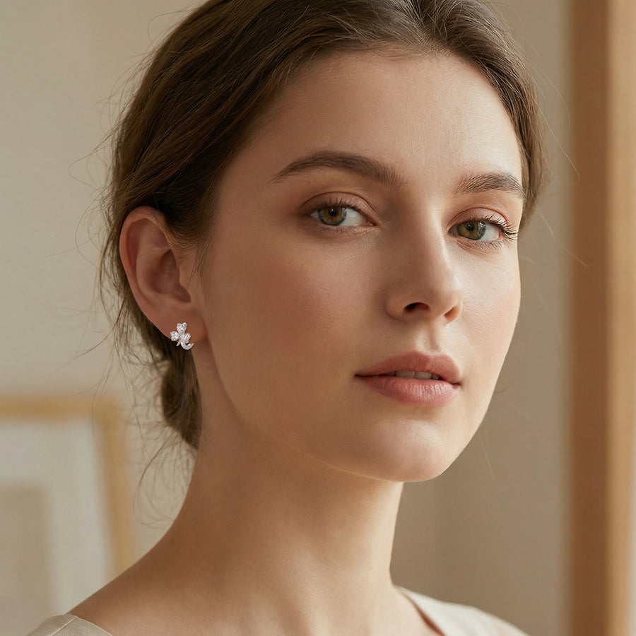 Heart Clover Silver Hoop Earrings – sterling silver earrings, side detail