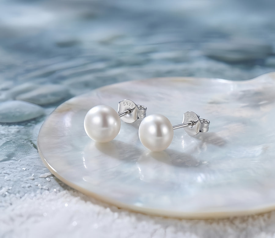 Everyday Pearl Stud Earrings – pearl earrings, side detail
