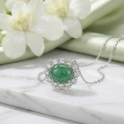 Jadeite Cabochon Halo Necklace – jade necklace, close-up