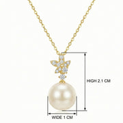 Floral Leaf Pearl Pendant Necklace – pearl necklace, side detail