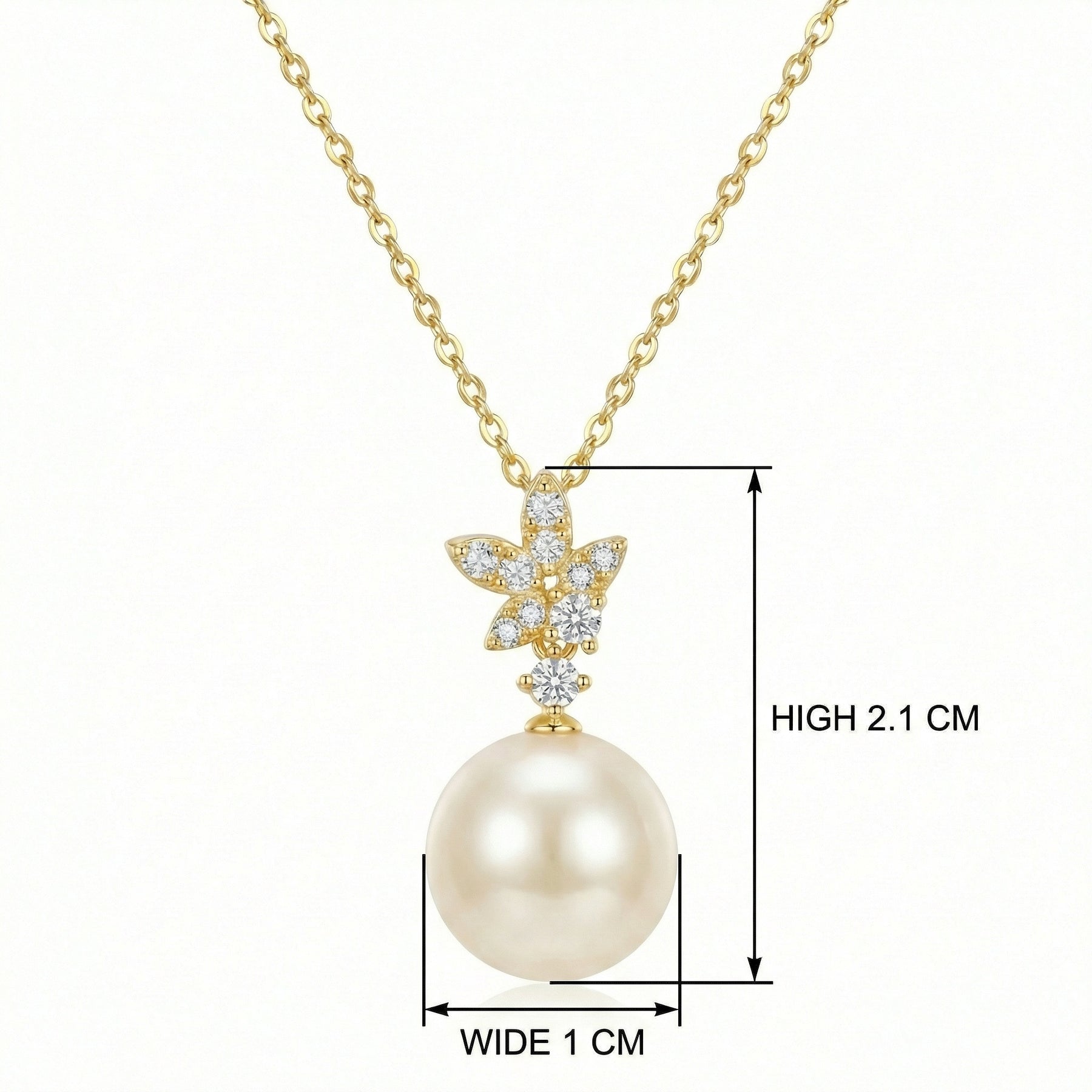 Floral Leaf Pearl Pendant Necklace – pearl necklace, side detail