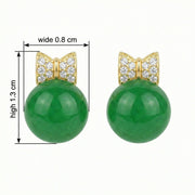 Jadeite Sphere Bow Stud Earrings – jade earrings, side detail